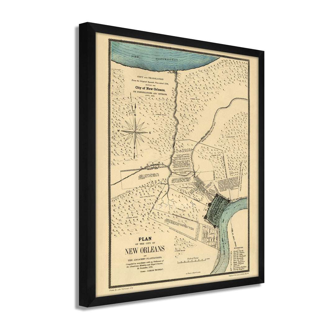 Digitally Restored and Enhanced 1875 Map of New Orleans Poster - Framed Vintage Map of New Orleans - Old New Orleans Wall Art -  Restored Plan of The City of New Orleans Map