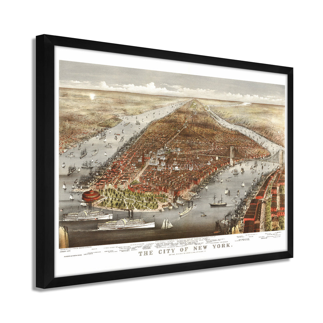 Digitally Restored and Enhanced 1876 Map of New York City Poster - Framed Vintage New York Map Print - Old New York Wall Art - Restored NYC Map - Historic Wall Map of New York City