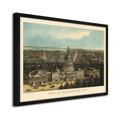 Digitally Restored and Enhanced 1871 Map of Washington DC Poster - Framed Vintage Washington DC Map Print - History Map of Washington DC Wall Art - Bird's Eye View of Washington City