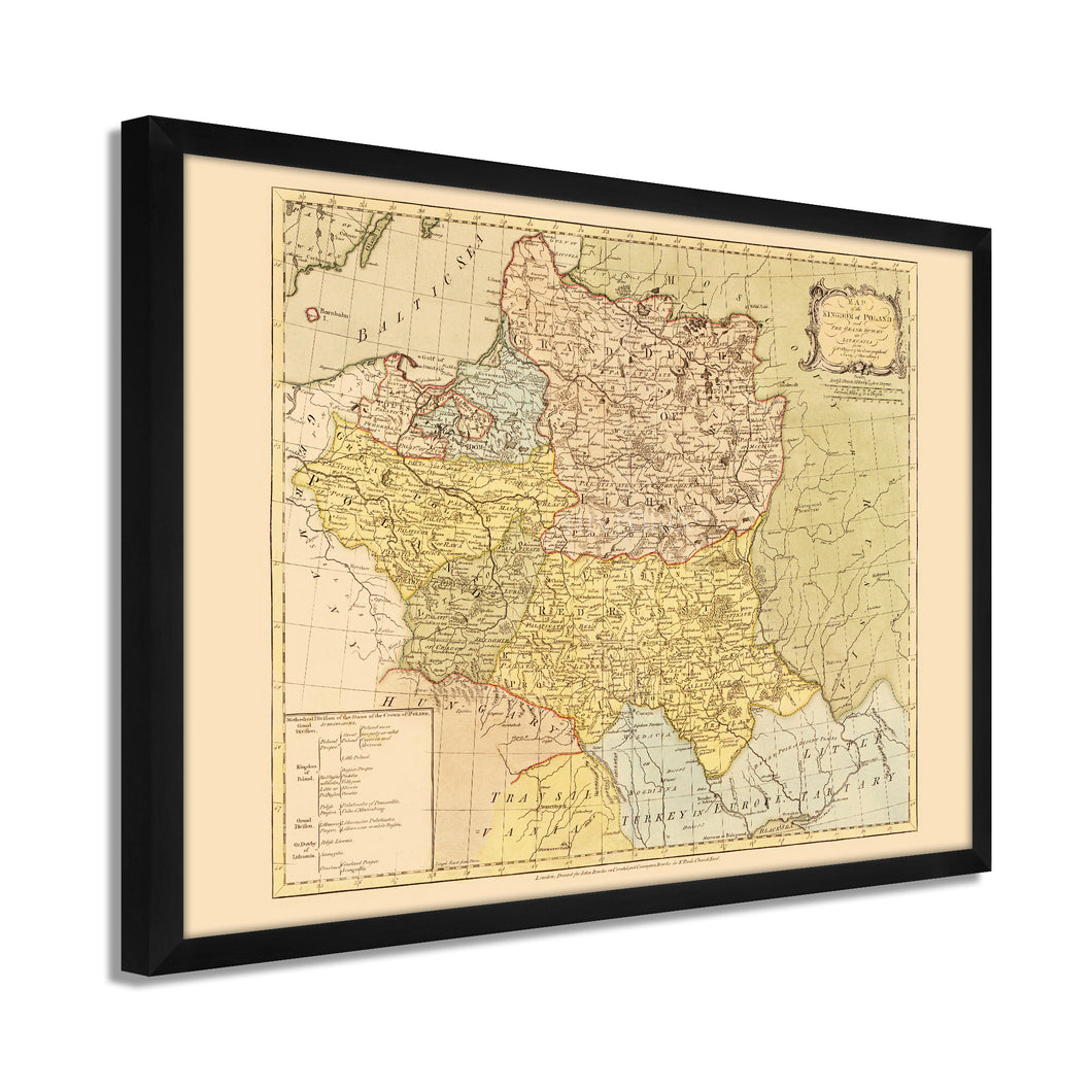 Digitally Restored and Enhanced 1770 Poland Map Poster - Framed Vintage Poland Wall Art - Old Map of Lithuania - History Map of the Kingdom of Poland and the Grand Dutchy of Lithuania