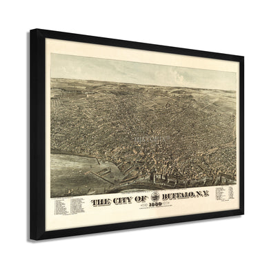 Digitally Restored and Enhanced 1880 Buffalo New York Map - Framed Vintage City of Buffalo Wall Art - History Map of Buffalo NY - Bird's Eye View of  Buffalo New York Poster