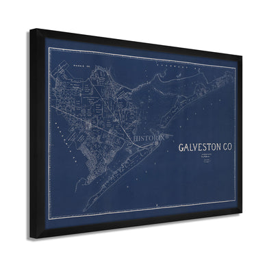 Digitally Restored and Enhanced 1935 Map of Galveston Texas - Framed Vintage Poster Map of Texas - Old Galveston County Texas Map - Restored Historic Galveston Wall Art Blueprint