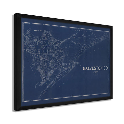 Digitally Restored and Enhanced 1935 Map of Galveston Texas - Framed Vintage Poster Map of Texas - Old Galveston County Texas Map - Restored Historic Galveston Wall Art Blueprint