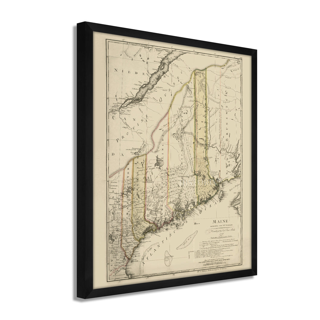 Digitally Restored and Enhanced 1798 Map of Maine Poster - Framed Vintage Maine Map Poster - Old Maine Wall Art - Restored State of Maine Map Showing Counties & Civil Subdivisions