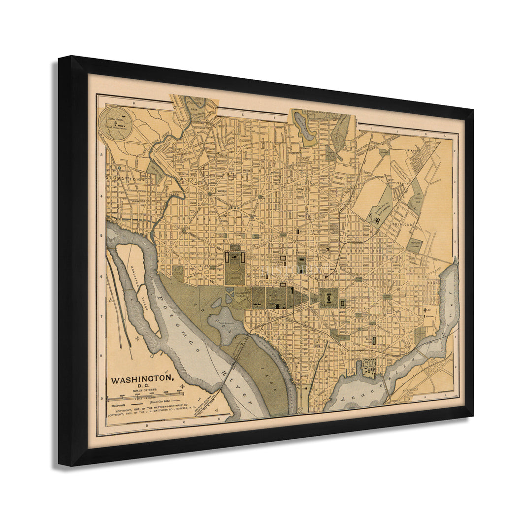 Digitally Restored and Enhanced 1897 Map of Washington DC - Framed Vintage Washington DC Map - Historic Washington DC Map Print - Restored Wall Map of Washington DC Wall Art Poster