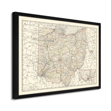 Load image into Gallery viewer, Digitally Restored and Enhanced 1894 Ohio Map Poster - Framed Vintage Ohio State Wall Art - History Map of Ohio State Poster Print
