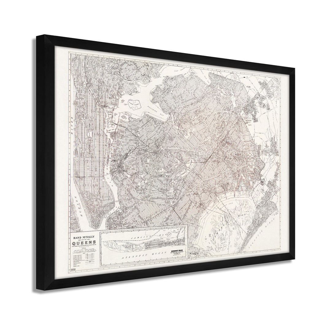 Digitally Restored and Enhanced 1922 Queens New York Map - Framed Vintage New York City Wall Art - Old Queens Map Poster - Historic Queens Wall Art - Restored New York City Poster