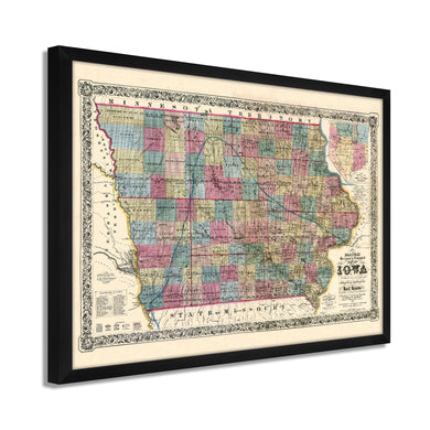 Digitally Restored and Enhanced 1856 Iowa Map Poster- Framed Vintage Iowa State Map - Old State of Iowa Wall Art - Historic Iowa Wall Map - Sectional & Geological Map of Iowa Poster