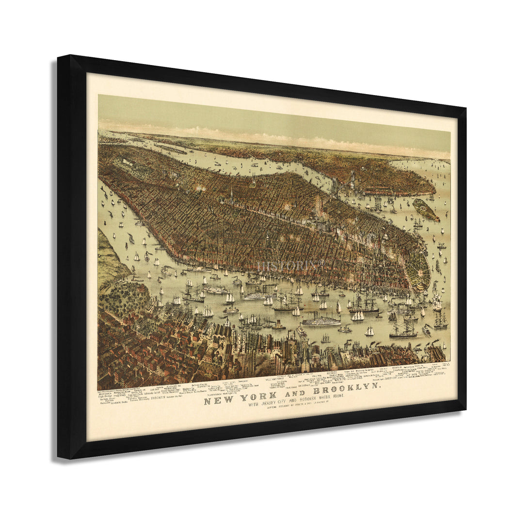 Digitally Restored and Enhanced - 1892 New York and Brooklyn Poster Map - Framed Vintage New York City Poster - Old NYC Wall Art - Restored NYC Map - New York & Brooklyn Map Wall Art