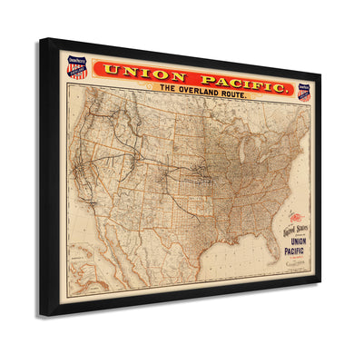 Digitally Restored and Enhanced 1892 Union Pacific Map of the United States - Framed Vintage USA Map - Old United States Map History