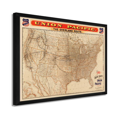 Digitally Restored and Enhanced 1892 Union Pacific Map of the United States - Framed Vintage USA Map - Old United States Map History