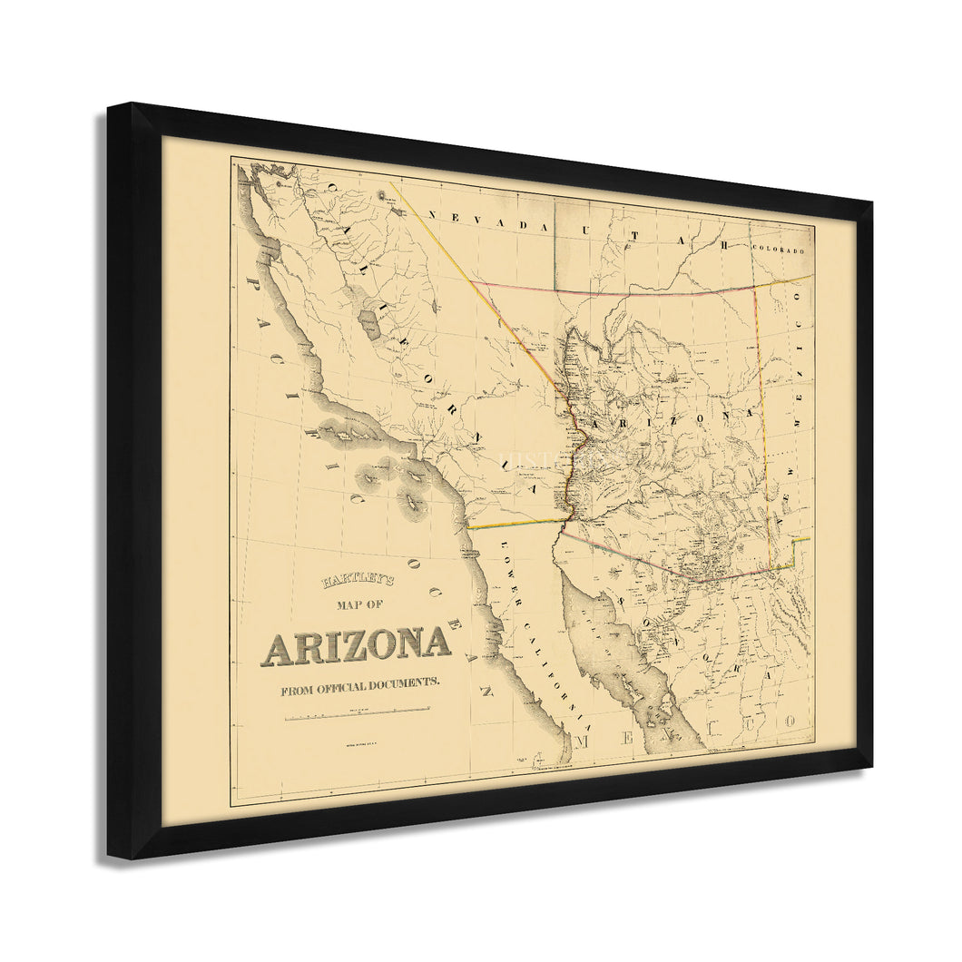 Digitally Restored and Enhanced 1865 Arizona Map Poster - Framed Vintage Arizona Map - History Map of Arizona - Old Arizona Wall Art