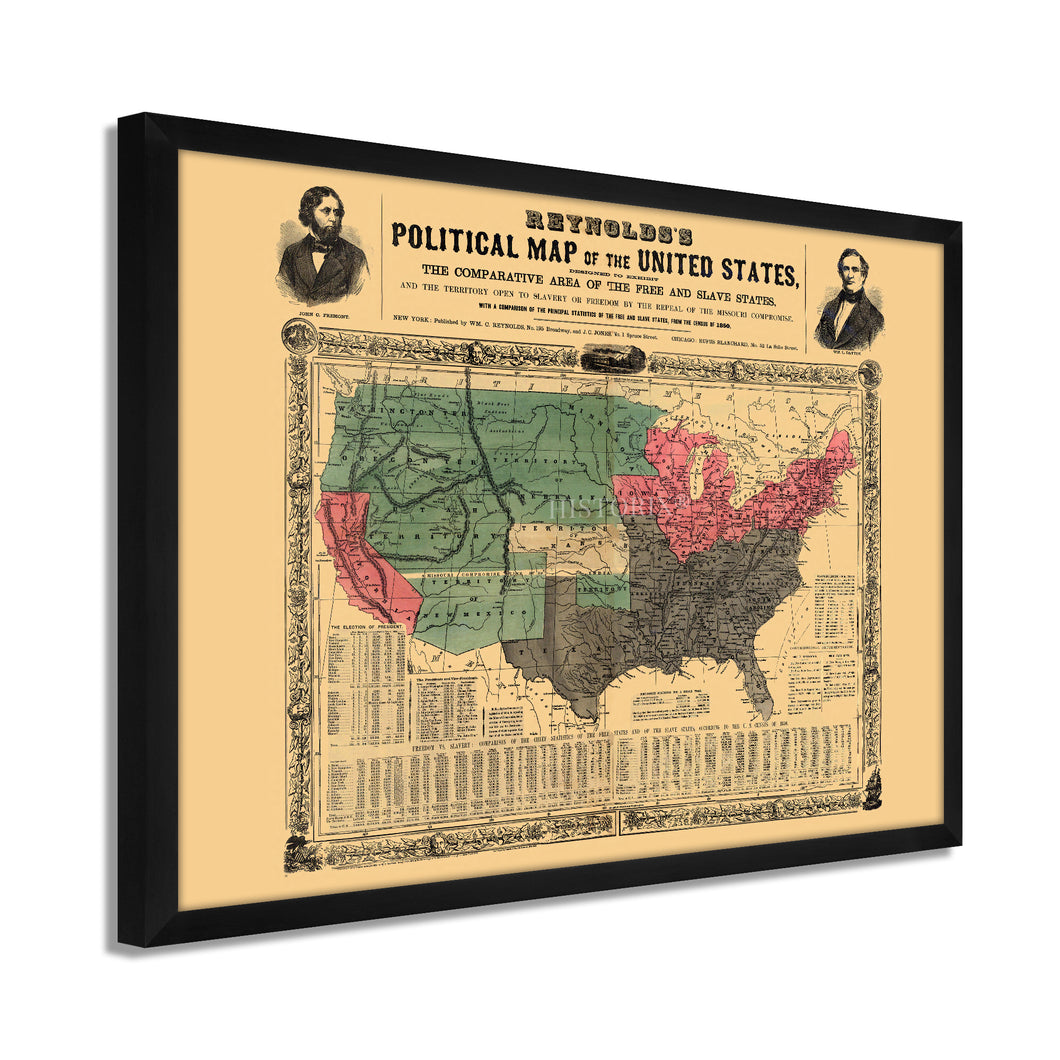Digitally Restored and Enhanced 1856 United States Map Poster - Framed Vintage Map of USA - Old USA Map Poster - United States Wall Map - Political Map of United States Wall Art