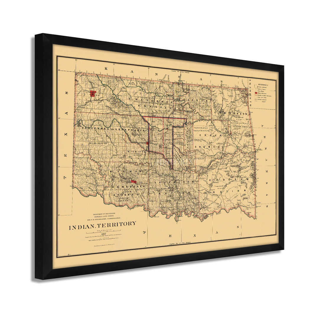 Digitally Restored and Enhanced 1887 Indian Territory Map - Framed Vintage Map of Indian Territory Oklahoma Wall Art - Old Indian Territory Map Compiled from The Official Records
