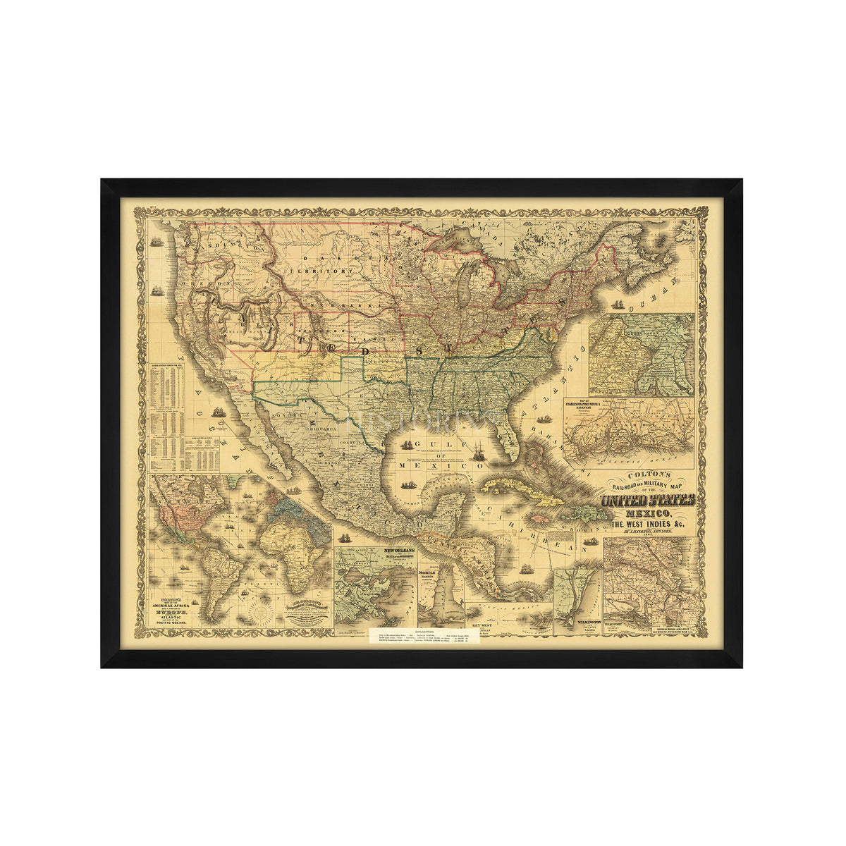 1862 Railroad & Military Map of United States Framed Wall Art ...