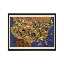 Cargar imagen en el visor de la galería, Digitally Restored and Enhanced 1946 United States Map Poster - Framed Vintage Map of the United States Wall Art - Historic USA Map Poster - Restored Map of USA &amp; Its Folklore
