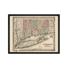 Cargar imagen en el visor de la galería, Digitally Restored and Enhanced 1859 Connecticut Map Art - Framed Vintage Wall Map of Connecticut Poster - Old Connecticut Wall Art - Restored Connecticut State Map Print

