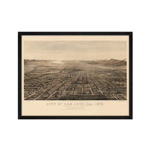 Load image into Gallery viewer, Digitally Restored and Enhanced 1875 San Jose California Map Poster - Framed Vintage San Jose Wall Art - History Map of California - Old Bird&#39;s Eye View Map of San Jose CA

