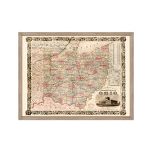 Load image into Gallery viewer, Digitally Restored and Enhanced 1851 Ohio Map Poster - Framed Vintage Map of Ohio Wall Art - Old Map of Ohio Poster - Historic Colton&#39;s Township Map of the State of Ohio Wall Map
