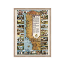 Cargar imagen en el visor de la galería, Digitally Restored and Enhanced 1949 California Map Poster - Framed Vintage Map of California Missions - Historic California Wall Art - Restored California Missions Map Print
