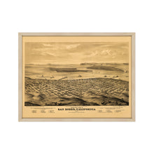 Load image into Gallery viewer, Digitally Restored and Enhanced 1876 San Diego Map Poster - Framed Vintage San Diego Map History - Old California Map Poster - San Diego Wall Art - Bird&#39;s Eye View of San Diego CA
