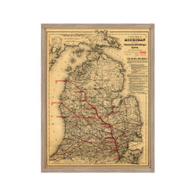 Cargar imagen en el visor de la galería, Digitally Restored and Enhanced 1886 Michigan Map Poster - Framed Vintage Map of Michigan Wall Art - Old State of Michigan Map Print - Vintage Michigan Map Showing Toledo &amp; Ann Arbor
