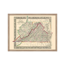 Load image into Gallery viewer, Digitally Restored and Enhanced 1863 Virginia  &amp; West Virginia Map - Framed Vintage Virginia Wall Map - Old West Virginia Wall Art
