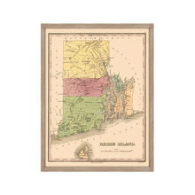 Load image into Gallery viewer, Digitally Restored and Enhanced 1829 Rhode Island State Map - Framed Vintage Rhode Island Poster - Old Rhode Island Wall Art - Historic RI Map - Restored Map of Rhode Island Print
