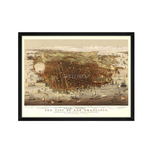 Load image into Gallery viewer, Digitally Restored and Enhanced 1878 San Francisco City Map Poster - Framed Vintage San Francisco Wall Art - Map of San Francisco Poster - Bird&#39;s Eye View of San Francisco Map Print
