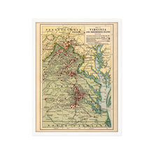 Load image into Gallery viewer, Digitally Restored and Enhanced 1912 Virginia Map Poster - Framed Vintage Virginia State Map - Old Virginia Wall Art - Map of Virginia Poster Showing Location of Battles in Civil War
