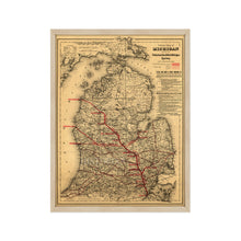 Load image into Gallery viewer, Digitally Restored and Enhanced 1886 Michigan Map Poster - Framed Vintage Map of Michigan Wall Art - Old State of Michigan Map Print - Vintage Michigan Map Showing Toledo &amp; Ann Arbor

