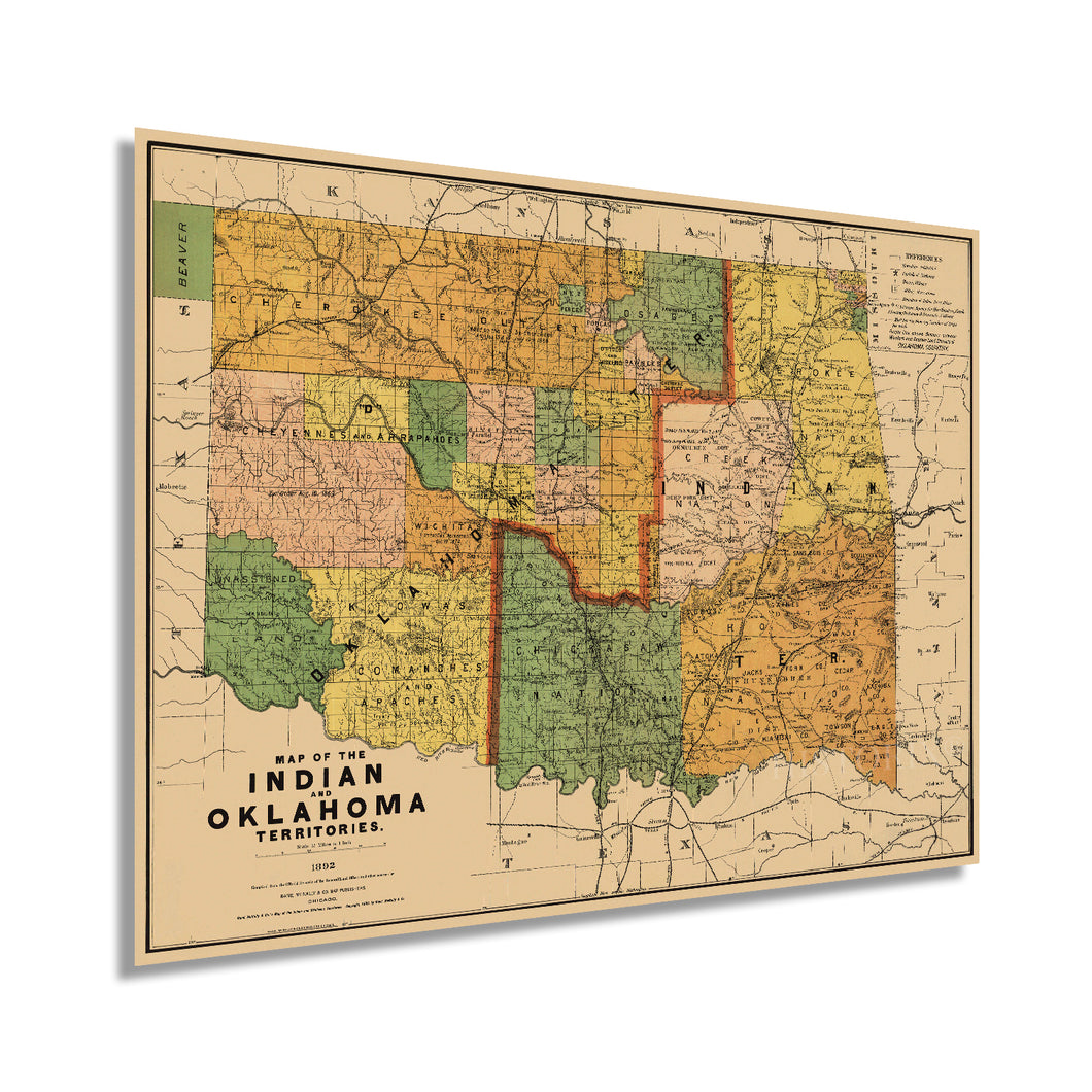 Digitally Restored and Enhanced 1892 Map of the Indian and Oklahoma Territories - Vintage Map of Oklahoma Wall Art - Vintage Oklahoma Map - Indian Territory Map - Oklahoma Map Poster