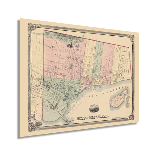 Digitally Restored and Enhanced 1863 Montreal Quebec Canada Map Poster - Vintage Montreal Wall Art - Old Quebec Province Map - Historic Montreal Canada Map - History Map of Montreal Canada