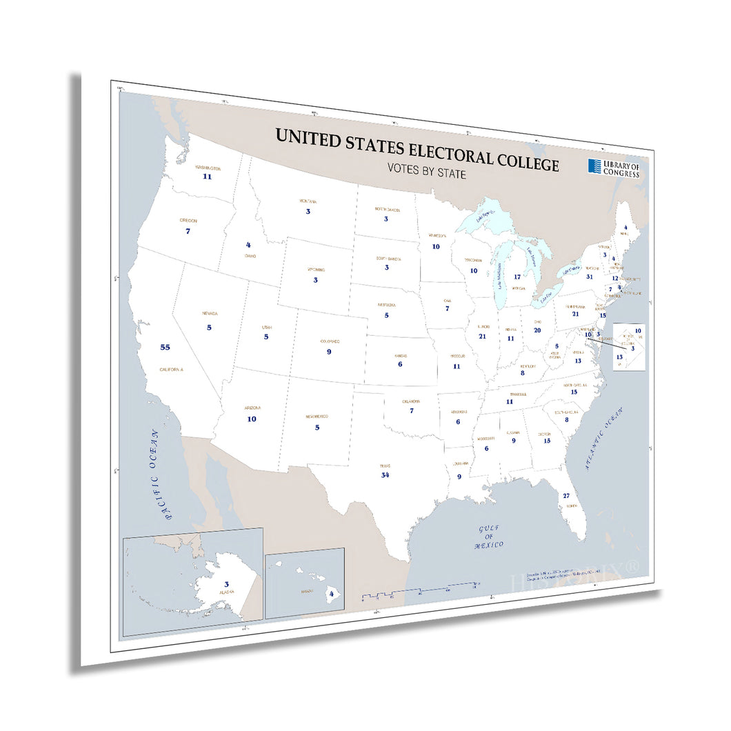 Digitally Restored and Enhanced 2008 United States Electoral College Votes by State Map Poster - Electoral College Poster - Electoral Map Poster - Presidents of the United States Poster Election Map