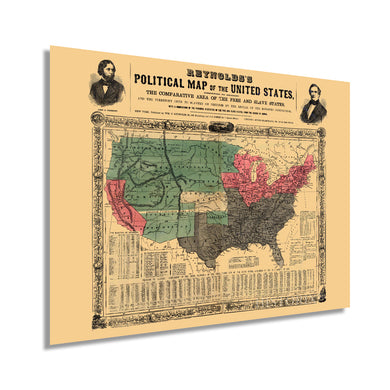 Digitally Restored and Enhanced 1856 United States Political Map - Pre Civil War Map Displaying Free and Slave States and Territory Open to Slavery or Freedom with Statistics - US History Map