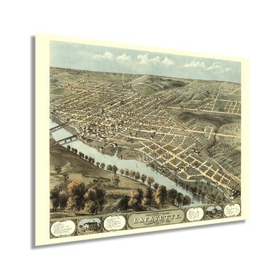 Digitally Restored and Enhanced 1868 Lafayette Indiana Map Poster - Old Map of Lafayette IN Wall Art Print - History Map of Lafayette Tippecanoe County