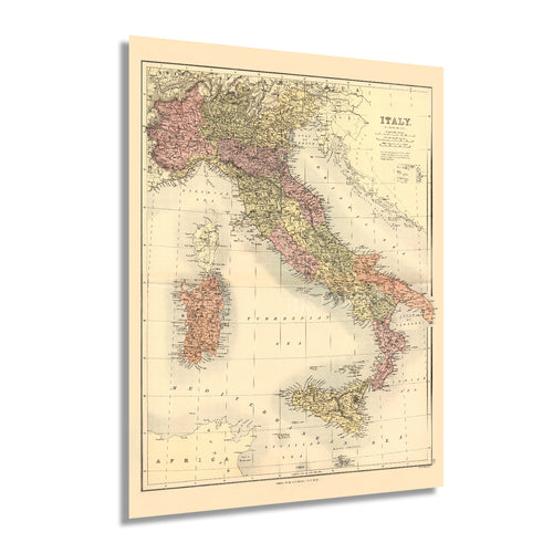 Digitally Restored and Enhanced 1890 Italy Map - Vintage Poster Map of Italy Wall Art - Italy Wall Map History - Old Wall Map of Italy