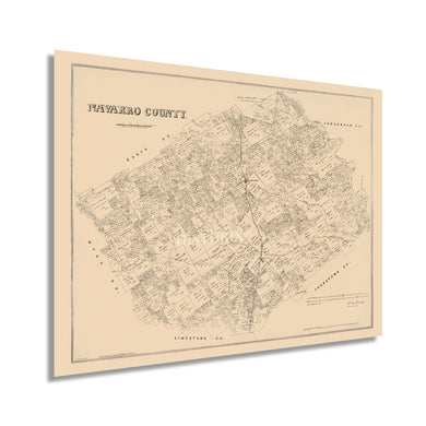 Digitally Restored and Enhanced 1880 Navarro County Texas Map Poster - Map of Navarro County Wall Art - Navarro County Texas Vintage Map History