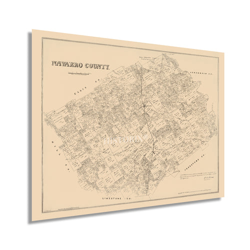 Digitally Restored and Enhanced 1880 Navarro County Texas Map Poster - Map of Navarro County Wall Art - Navarro County Texas Vintage Map History