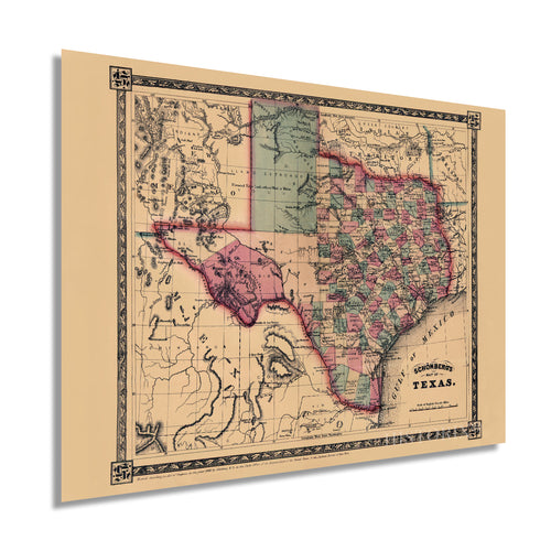 Digitally Restored and Enhanced 1866 Texas Map Poster - Vintage Texas Map - Texas Map Wall Art - Old Texas Map - Historic Texas Map - Vintage Map of Texas - Old Map of Texas