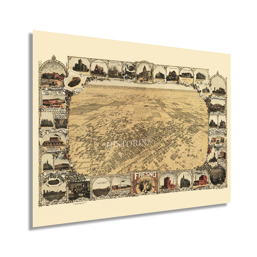 Digitally Restored and Enhanced 1901 Fresno California Map Poster - Vintage Map of Fresno CA - Old City of Fresno Wall Art - History Map of California