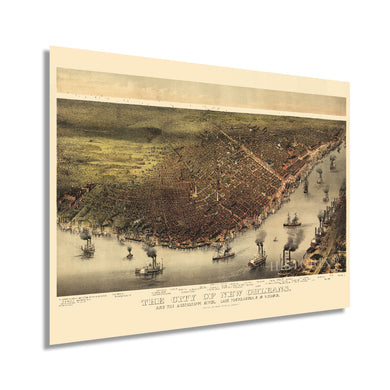 Digitally Restored and Enhanced 1885 New Orleans Louisiana Map - Vintage Map of New Orleans Wall Art - New Orleans Vintage Map - Historic New Orleans Poster with Names of Prominent Places