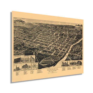 Digitally Restored and Enhanced 1887 Macon Georgia Map - Vintage Macon GA Wall Art Poster - Old Macon Georgia Map - Bird's Eye View of Macon Bibb County GA Showing Index to Points of Interest