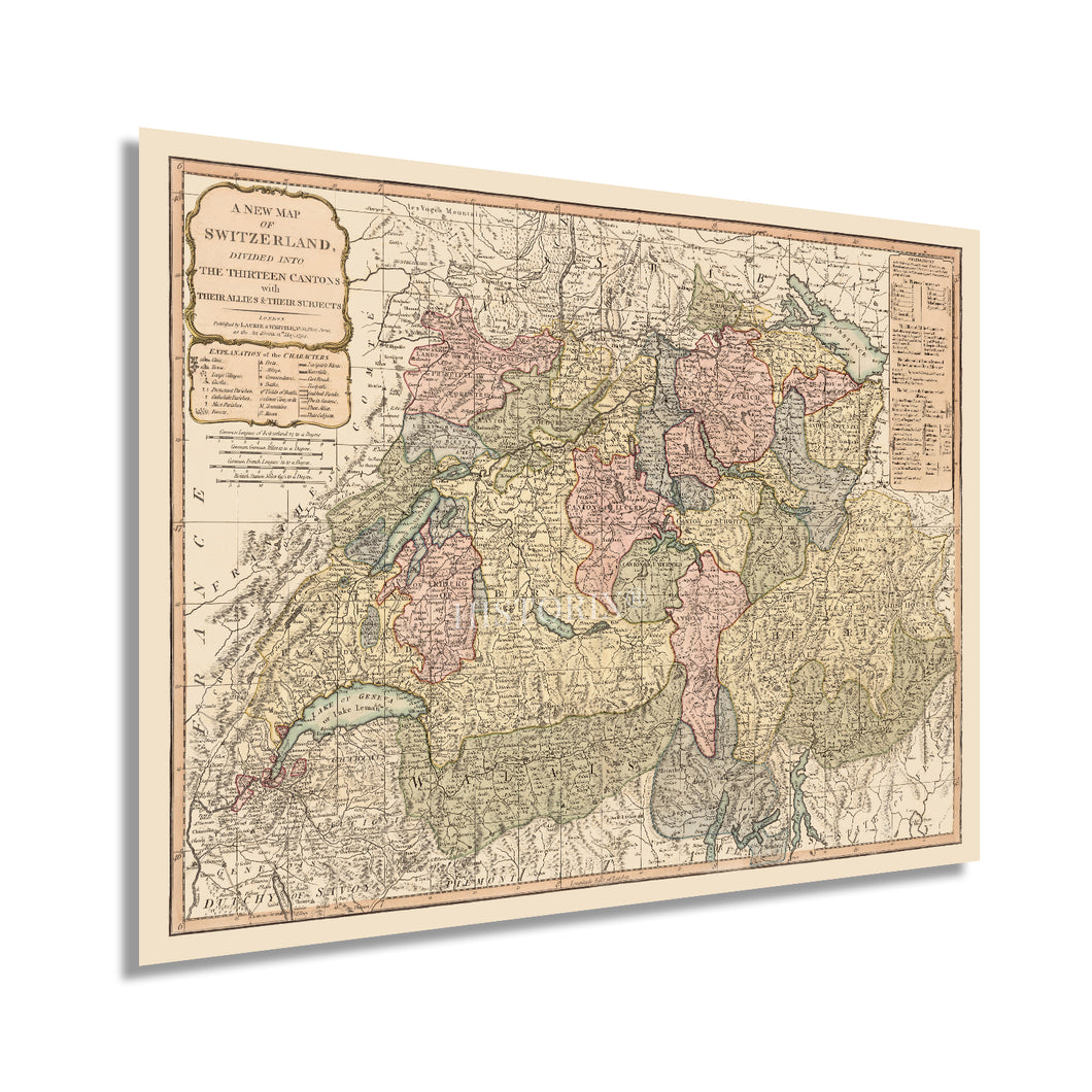 Digitally Restored and Enhanced 1794 Switzerland Map Poster - Map of Switzerland Wall Art - Old Switzerland Poster - History Map of Switzerland