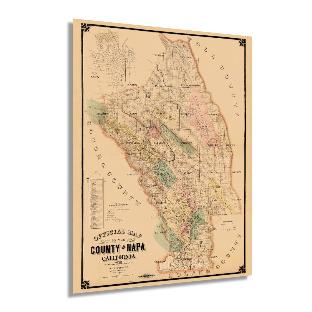Digitally Restored and Enhanced 1895 Napa Map - Vintage Map of Napa California - Old Napa County CA Map - Historic Napa Wall Art - Napa Poster Map from Official Records and Latest Surveys