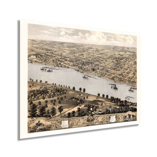 Digitally Restored and Enhanced 1869 Jefferson City Missouri Map - Vintage Jefferson City Wall Art - Old Jefferson City Map - Historic Bird's Eye View of Jefferson City MO Poster