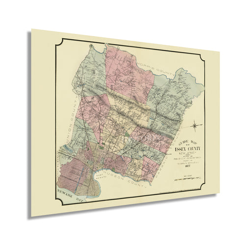 Digitally Restored and Enhanced 1877 Essex County New Jersey Map - Vintage Essex County Wall Art - History Map of New Jersey Poster - Old Newark NJ Map