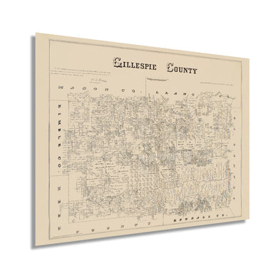 Digitally Restored and Enhanced 1879 Gillespie County Texas Map - Vintage Gillespie Fredericksburg TX Map - History Map of Gillespie County Wall Art