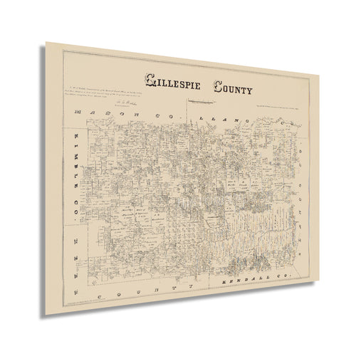 Digitally Restored and Enhanced 1879 Gillespie County Texas Map - Vintage Gillespie Fredericksburg TX Map - History Map of Gillespie County Wall Art