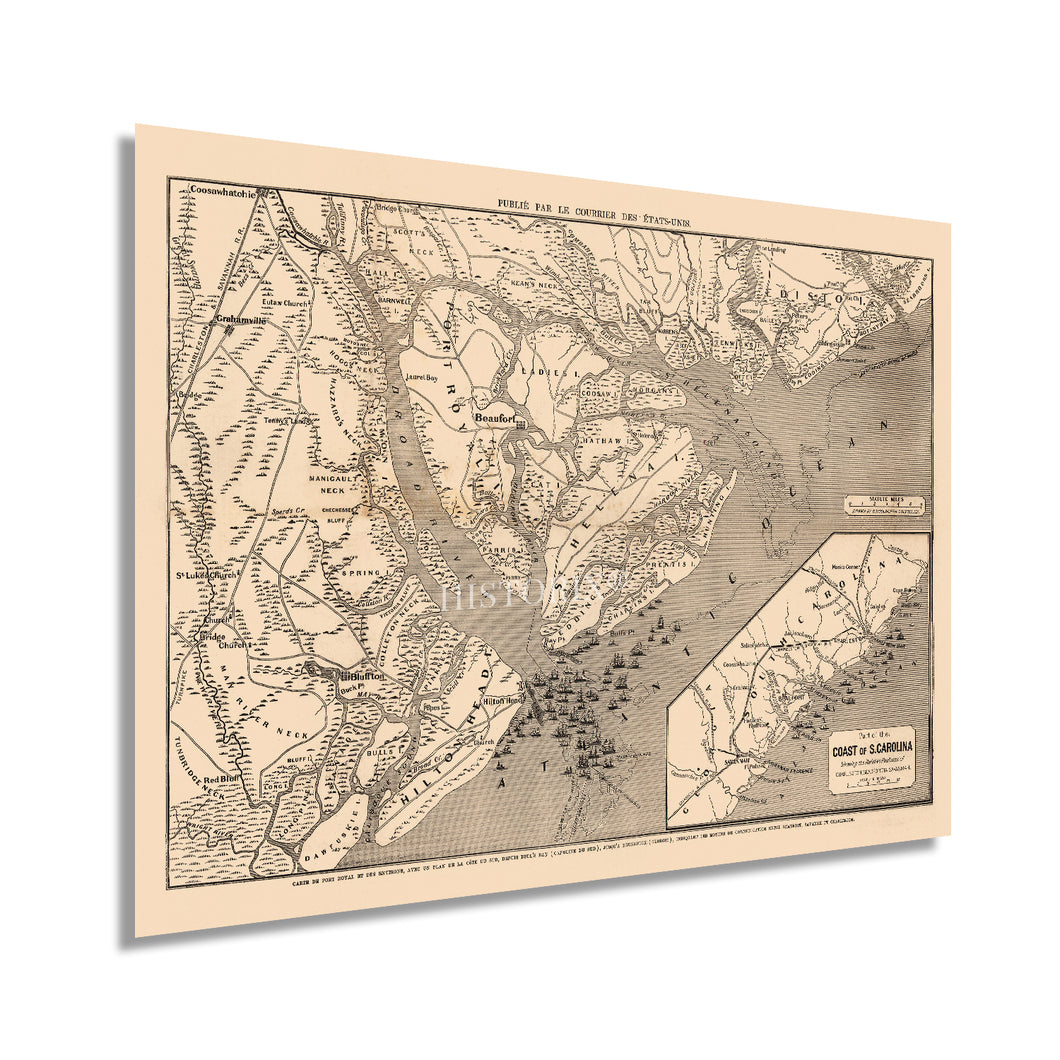 Digitally Restored and Enhanced 1860 Port Royal Sound Region - Vintage Map of Hilton Head Island - Old Beaufort South Carolina Map - Charleston SC - St Helena Island Map of South Carolina - Civil War Map